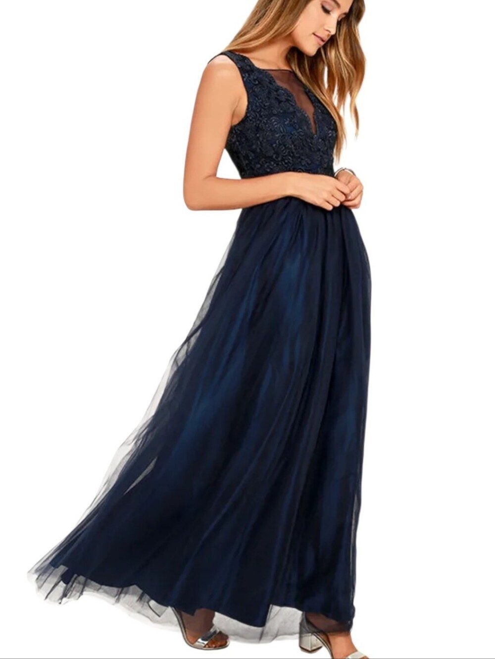 Lulu’s Could Have Danced All Night Navy Tulle Gown Sz XS